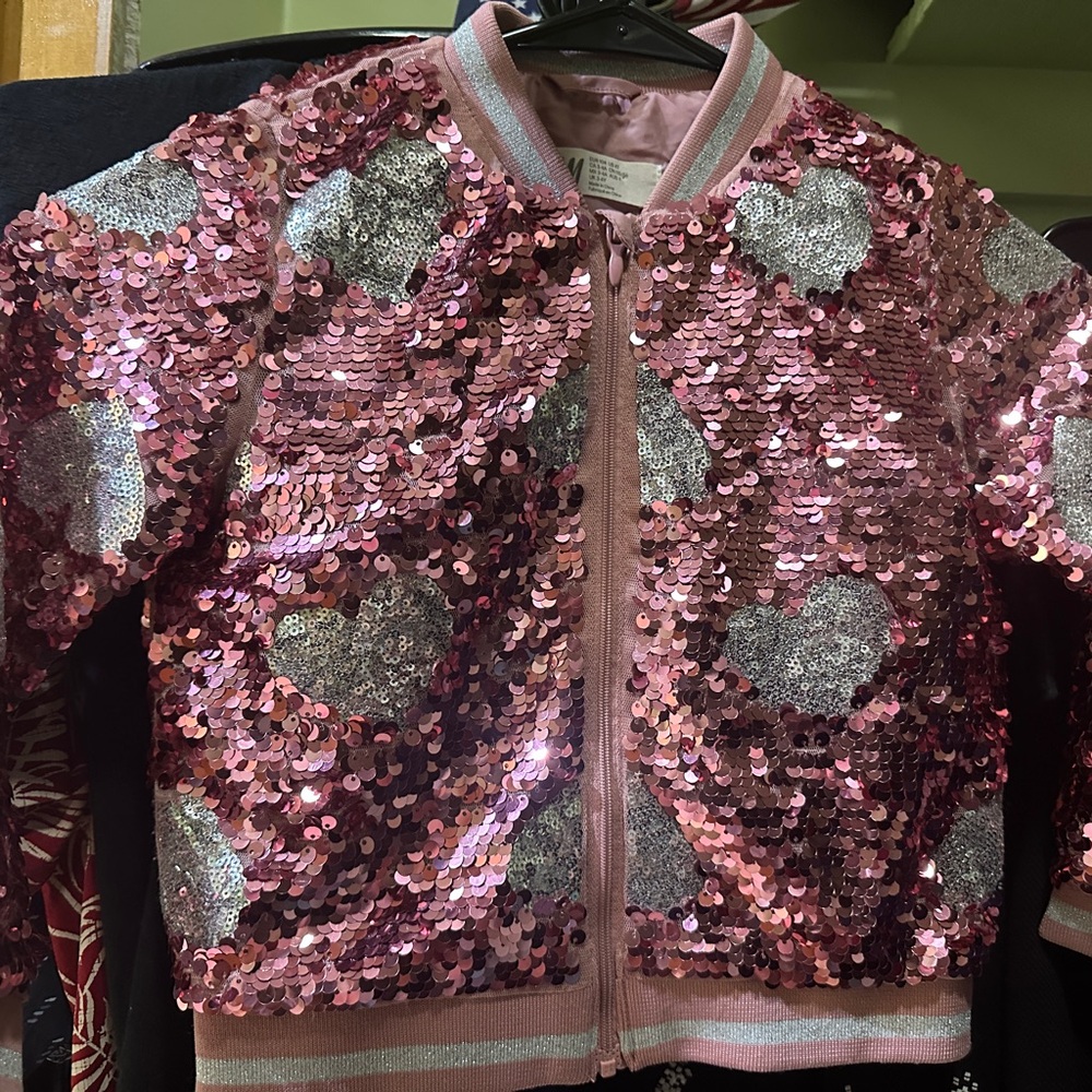 H&M Pink Sequin Heart Puffer Jacket